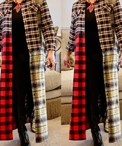 Social Butterfly Collection Dresses Multi Color Plaid Check Pattern Duster Dress