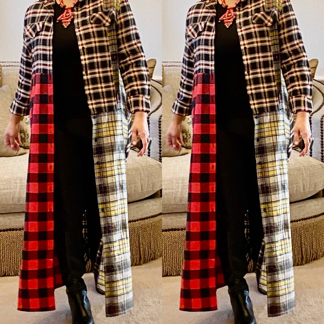 Social Butterfly Collection Plaid Check Multi Color Duster Dress 30 Social Butterfly Collection Plaid Check Multi Color Duster Dress