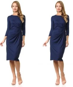 Social Butterfly Collection Navy Blue Side Ruching Dress New Arrivals