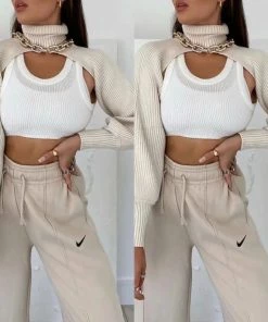 Social Butterfly Collection Accessories Turtleneck Sweater Scarf With Sleeves