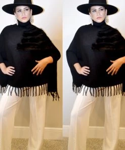 Social Butterfly Collection Black Faux Fur Fringe Detail Sweater Top Sale