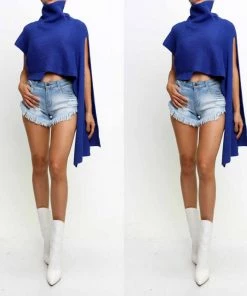 Social Butterfly Collection Accessories Royal Blue Asymmetrical Sweater Scarf