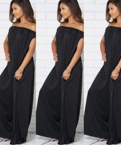 Social Butterfly Collection Black Off The Shoulder Boho Loose Fit Jumpsuit