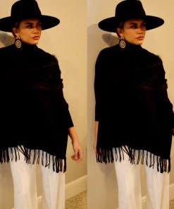 Social Butterfly Collection Black Faux Fur Fringe Detail Sweater Top Sale