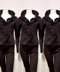 Social Butterfly Collection Sale Fancy Black Ruffle Neckline Top