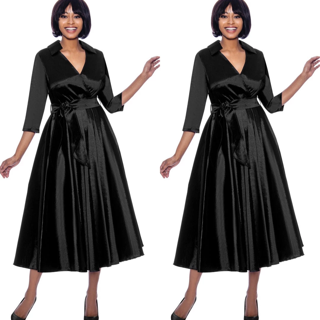 Social Butterfly Collection Black Classic Style Faux Wrap Dress 6 Social Butterfly Collection Black Classic Style Faux Wrap Dress