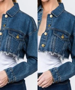 Social Butterfly Collection Distressed Denim Plus Size Cropped Jacket