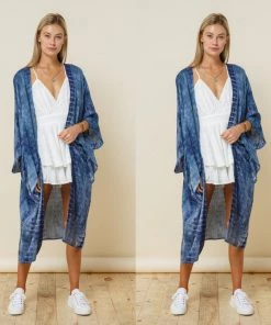 Social Butterfly Collection Denim Blue Tie Dye Kimono Sleeve Sheer Duster 14 Social Butterfly Collection Denim Blue Tie Dye Kimono Sleeve Sheer Duster