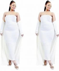 Social Butterfly Collection White Two Piece Form Fitted Dress Duster Set