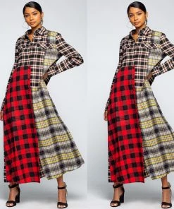 Social Butterfly Collection Sales 17 Social Butterfly Collection Dresses Multi Color Check Pattern Maxi Shirt Dress