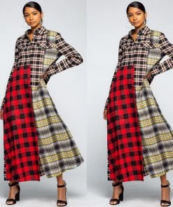 Social Butterfly Collection Plaid Check Multi Color Duster Dress 57 Social Butterfly Collection Plaid Check Multi Color Duster Dress