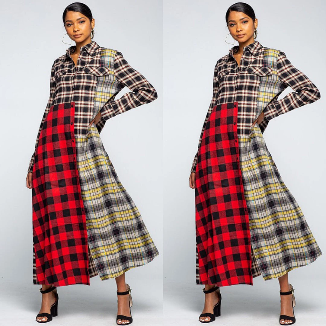 Social Butterfly Collection Plaid Check Multi Color Duster Dress 24 Social Butterfly Collection Plaid Check Multi Color Duster Dress