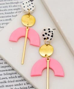 Social Butterfly Collection Pink Gold Black White Abstract Earrings