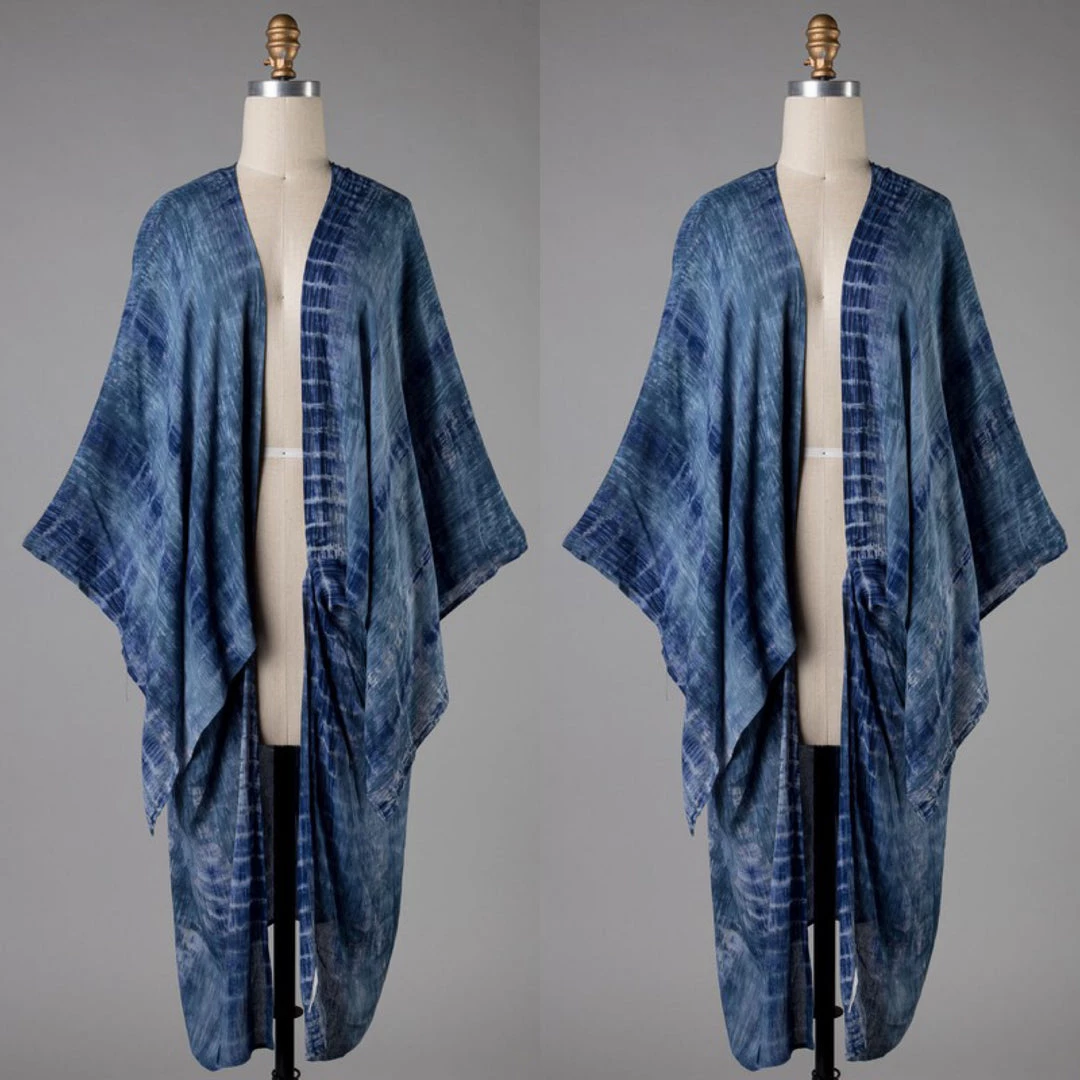 Social Butterfly Collection Denim Blue Tie Dye Kimono Sleeve Sheer Duster 3 Social Butterfly Collection Denim Blue Tie Dye Kimono Sleeve Sheer Duster