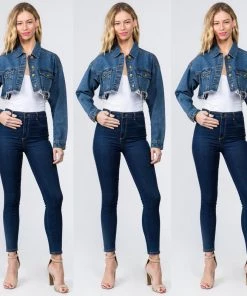 Social Butterfly Collection Distressed Plus Size Denim Cropped Jacket