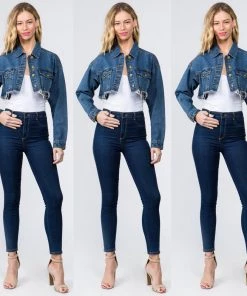 Social Butterfly Collection Distressed Denim Plus Size Cropped Jacket