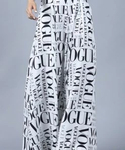 Social Butterfly Collection White Black Vogue Print Palazzo Pants New Arrivals