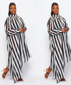Social Butterfly Collection New Arrivals Plus Size Black White Side High Low Dress