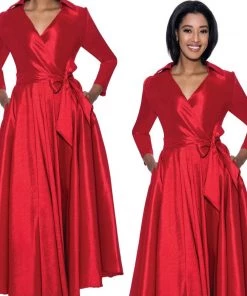 Social Butterfly Collection Red Classic Style Faux Wrap Dress