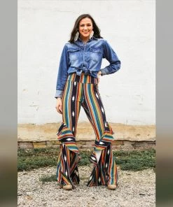 Social Butterfly Collection New Arrivals Black Multi Print Ruffle Wide Leg Pants