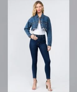 Social Butterfly Collection Distressed Plus Size Denim Cropped Jacket