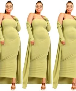 Social Butterfly Collection New Arrivals Plus Size Kiwi Green Two Piece Form Fitted Dress Duster Set