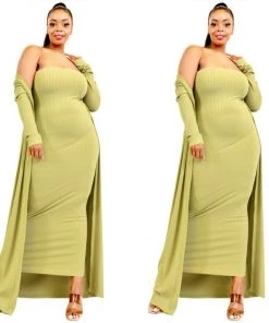 Social Butterfly Collection New Arrivals Plus Size Kiwi Green Two Piece Form Fitted Dress Duster Set