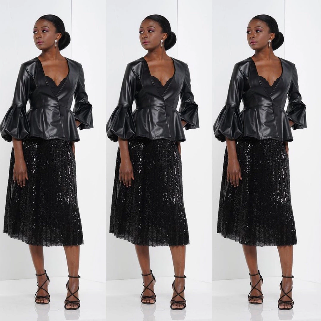 Social Butterfly Collection Black Puffy Sleeve Faux Leather Jacket Sale 6 Social Butterfly Collection Black Puffy Sleeve Faux Leather Jacket Sale