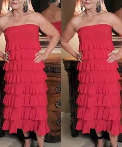 Social Butterfly Collection Red Layered Maxi Skirt Dress Sale
