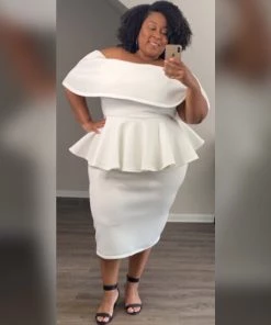 Classy Curvy Collection Sale Off White Off The Shoulder Peplum Dress