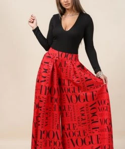 Social Butterfly Collection New Arrivals Red Black Vogue Print Palazzo Pants