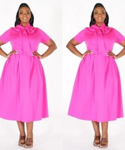 Social Butterfly Collection Pink Plus Size Necktie Mid Length Dress