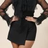 Social Butterfly Collection Black Sheer Sleeve Fitted Button Down Top New Arrivals