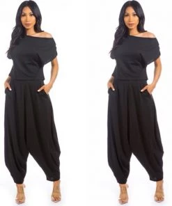 Social Butterfly Collection New Arrivals Black Two Piece Harem Pant Set