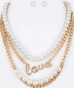 Social Butterfly Collection LOVE Gold Pearl Three Strand Necklace