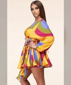 Social Butterfly Collection Multi Color Abstract Print Plus Size Dress Top New Arrivals