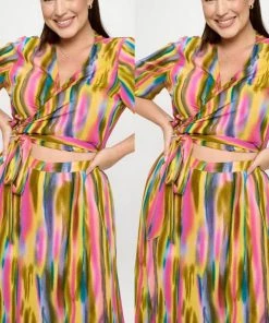 Social Butterfly Collection New Arrivals Multi Color Plus Size Two Piece Skirt Set