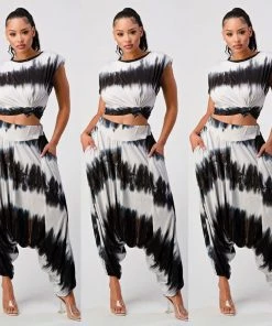 Social Butterfly Collection Tie Dye Two Piece Jersey Knit Jeannie Pants Set