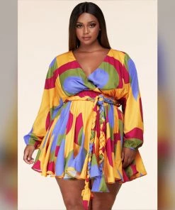 Social Butterfly Collection Multi Color Abstract Print Plus Size Dress Top New Arrivals