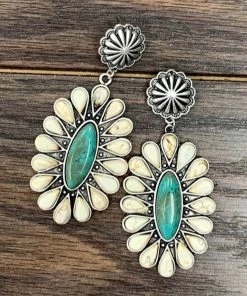 Social Butterfly Collection New Arrivals Bohemian Inspired Natural Turquoise Blossom Earrings
