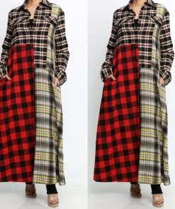 Social Butterfly Collection Dresses Multi Color Plaid Check Pattern Duster Dress