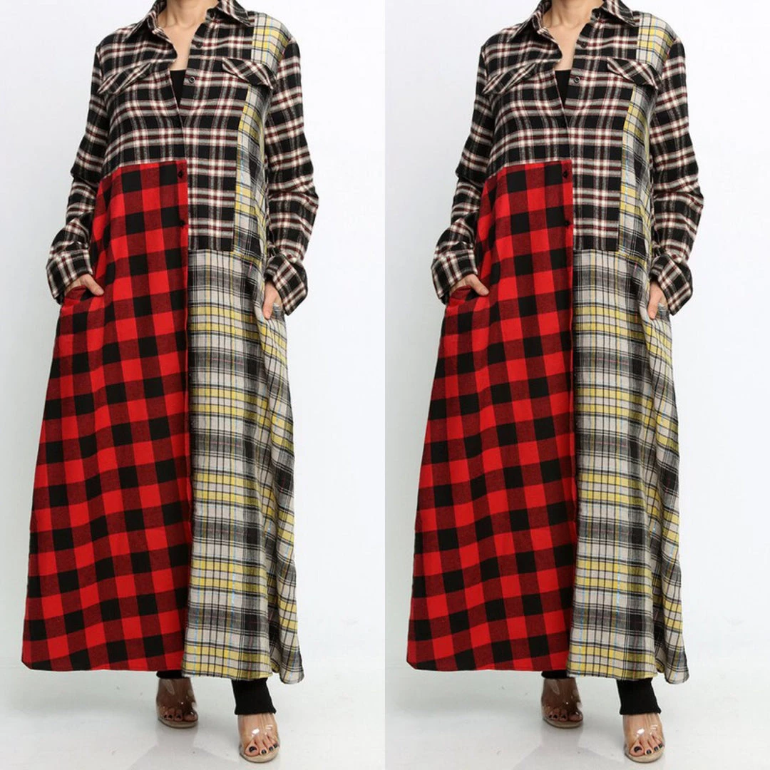 Social Butterfly Collection Plaid Check Multi Color Duster Dress 8 Social Butterfly Collection Plaid Check Multi Color Duster Dress