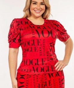 Social Butterfly Collection Red Black Vogue Print Top New Arrivals
