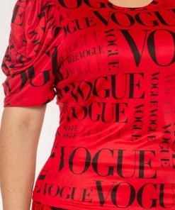 Social Butterfly Collection Red Black Vogue Print Top New Arrivals