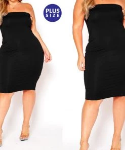 Social Butterfly Collection New Arrivals Plus Size Black Strapless Tube Top Dress