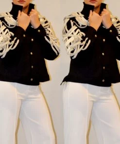 Social Butterfly Collection Detailed Black Jacket With Lace Up Drawstrings