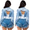 Social Butterfly Collection Denim Cropped Jacket Silver Chain Details New Arrivals