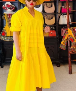 Social Butterfly Collection Plus Size Yellow Boho Style Below The Knee Dress