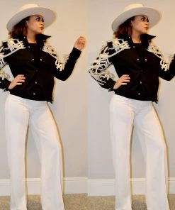 Social Butterfly Collection Detailed Black Jacket With Lace Up Drawstrings