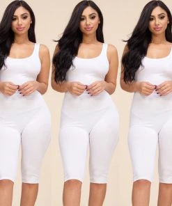 Social Butterfly Collection Sale Black, White Or Nude Basic Solid Color Capri Jumpsuit